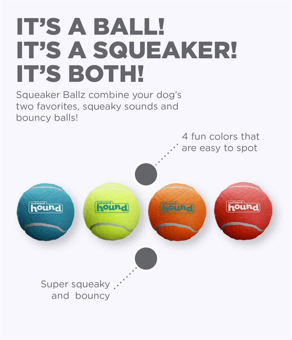 Outward Hound Squeaker Ballz Squeaky Tenis Topları (4'lü Paket)